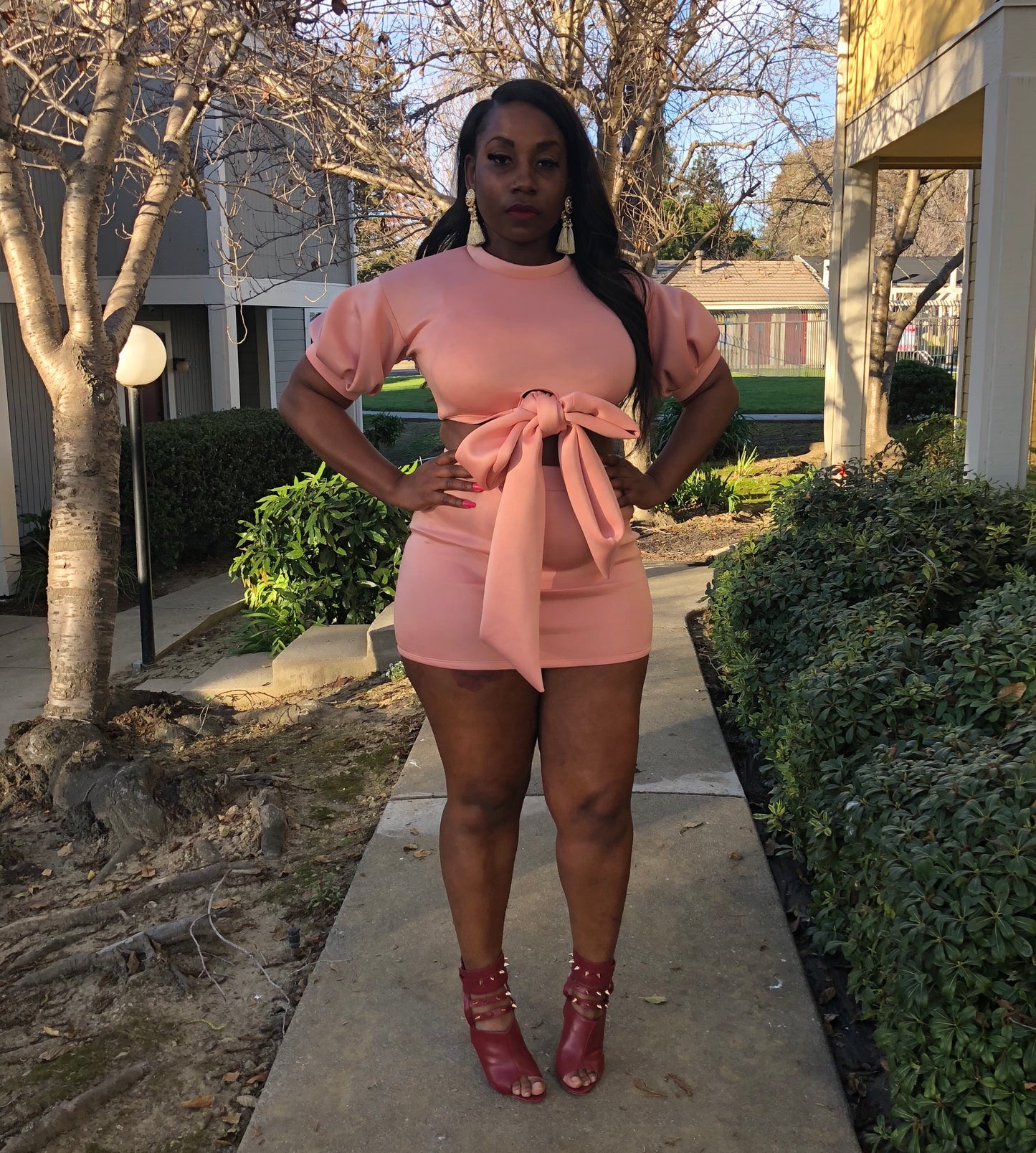 π Bow Down Blush Scuba Skirt Set π