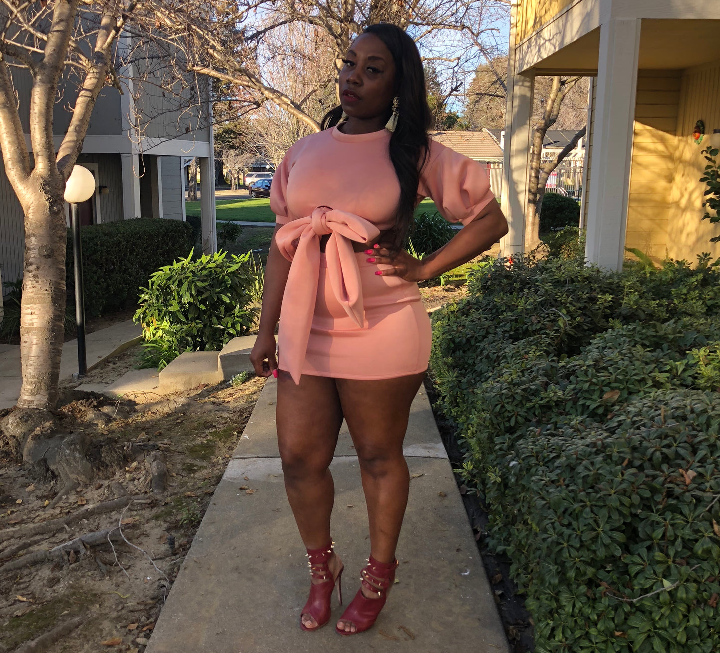 π Bow Down Blush Scuba Skirt Set π