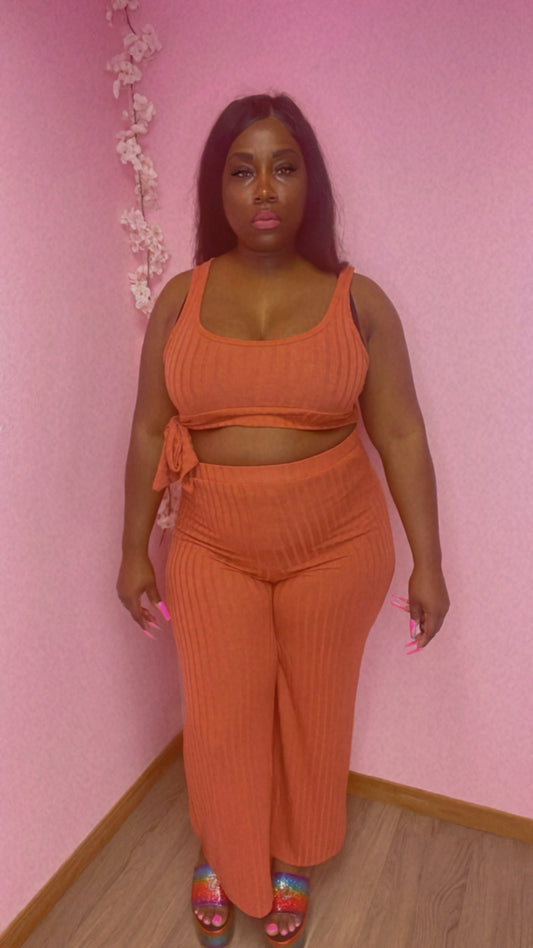 RiRi Ribbed Pants Set - Orange