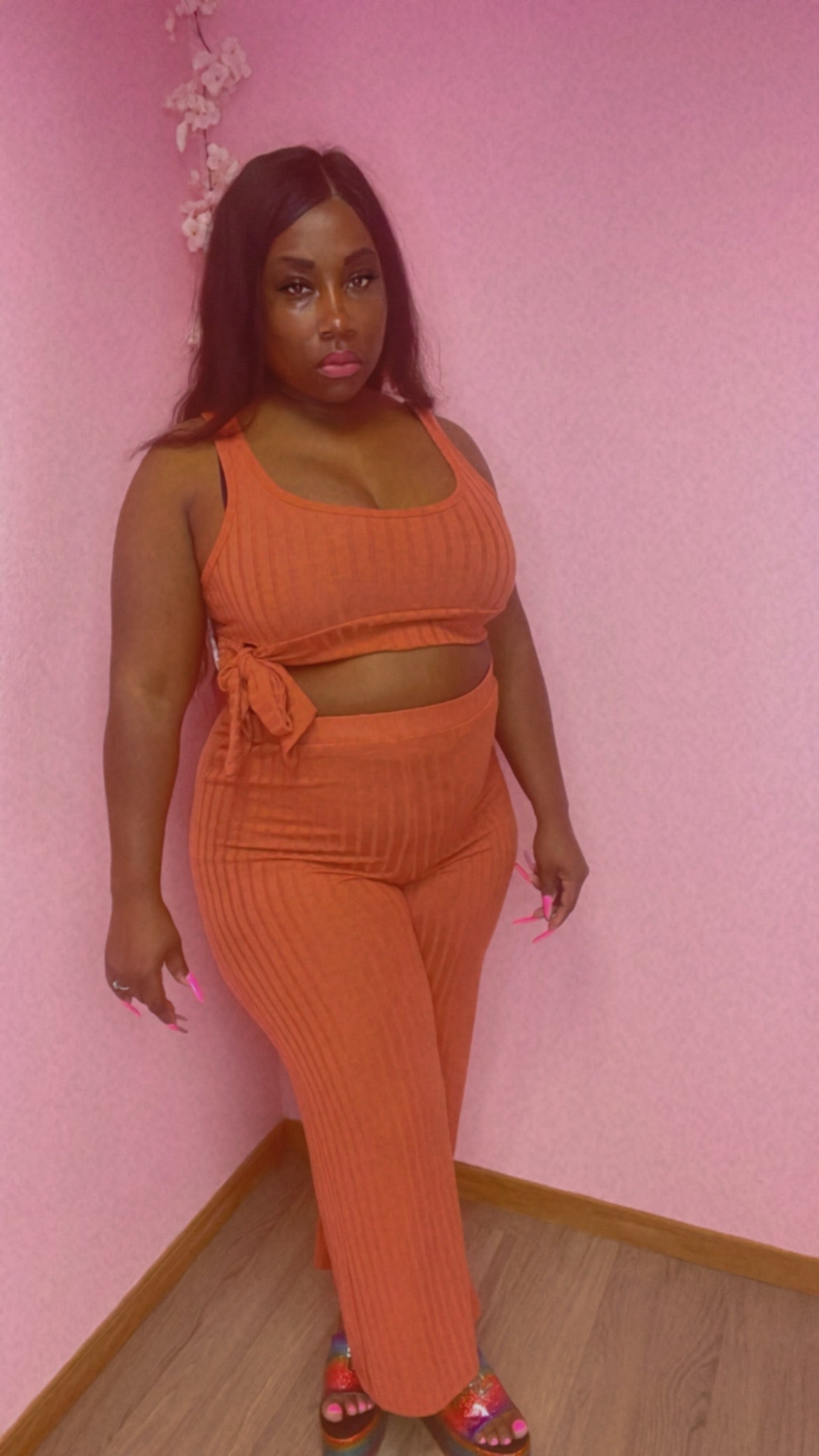 RiRi Ribbed Pants Set - Orange