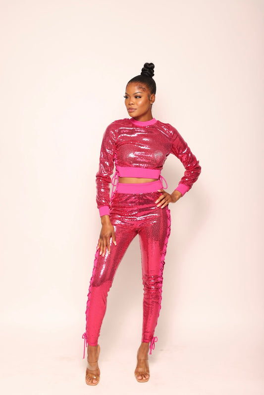 💖 Side Eyelet Sequin Set Pink 💖