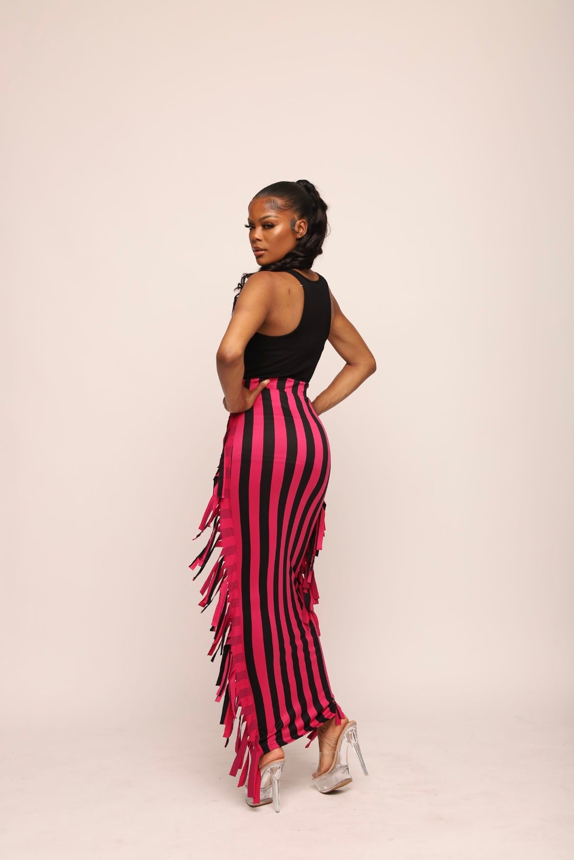 🎬To The Max Fringed Maxi Skirt Pink 🎬