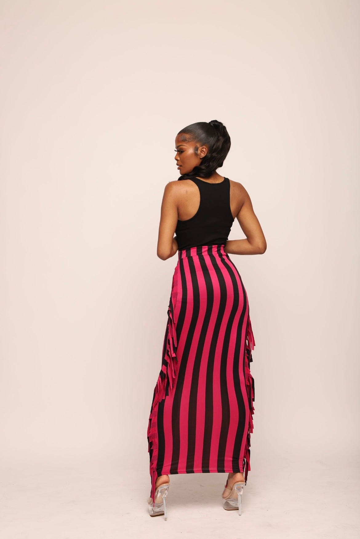 🎬To The Max Fringed Maxi Skirt Pink 🎬