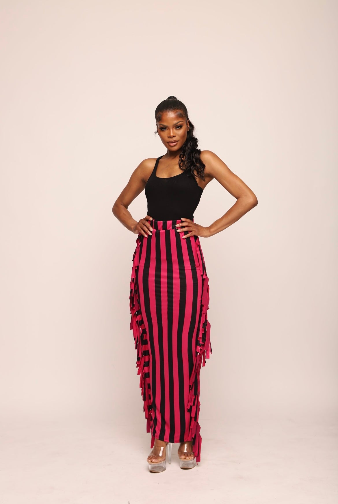 🎬To The Max Fringed Maxi Skirt Pink 🎬